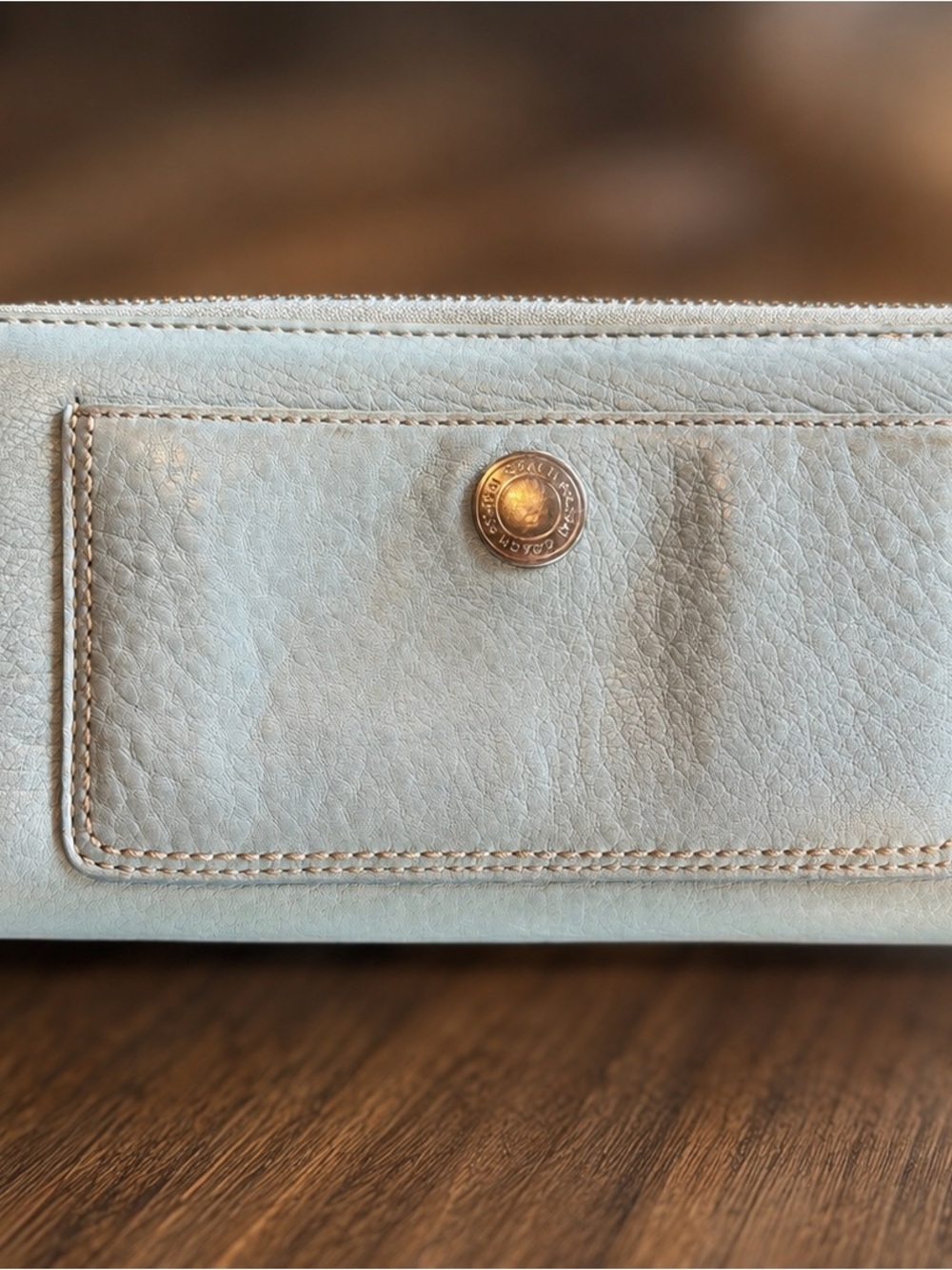 Coach Cream Leather Card & Key Holder with Gold Snap